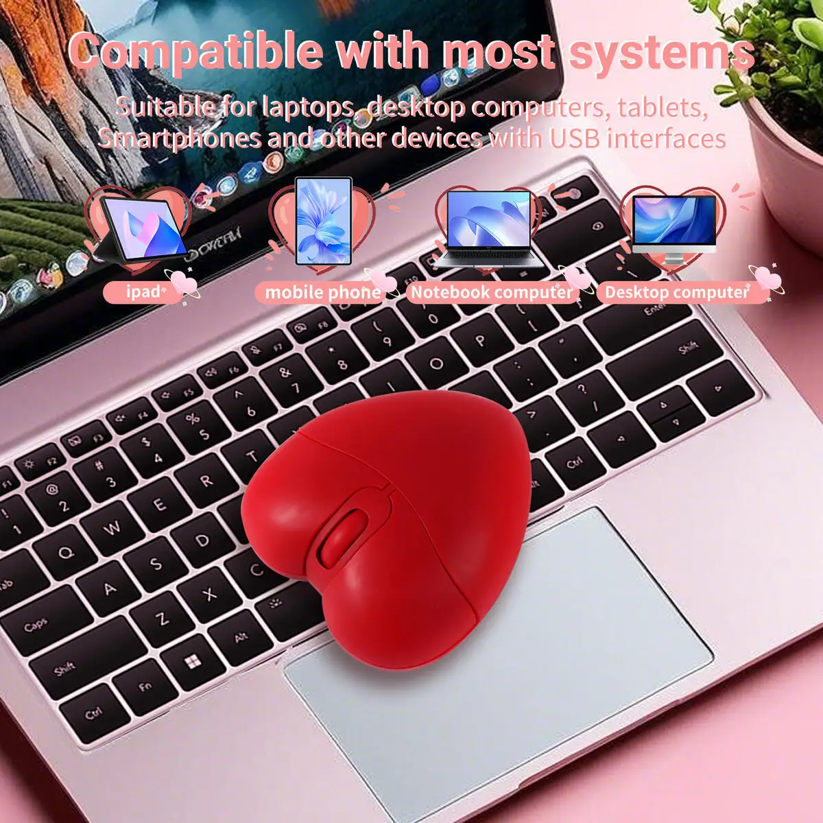 Wireless 2.4G Bluetooth Dual-mode Mouse Love Shape Cute Mouse Comfortable Grip Office Use Mause Widely Compatible Mice