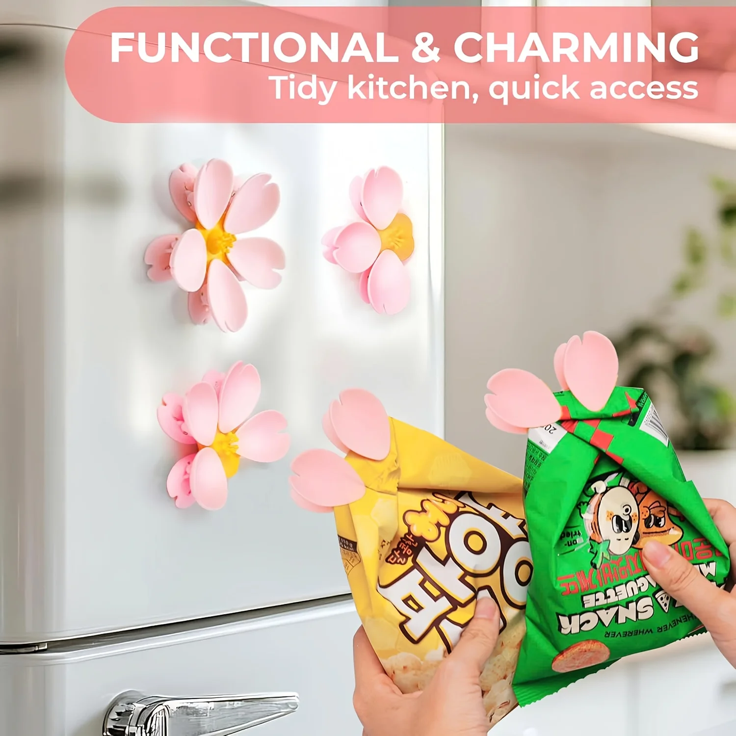 Cherry Blossom Shaped Magnetic Seal Clip, Kitchen Snack Fresh-Keeping Clip, Creative Refrigerator Magnet Decoration Small Gift