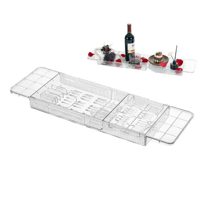 

Tub Table For Bath Clear Anti-Tipping Bathroom Bathtub Shelf Multi-Functional Glass Tray Spacious Bathtub Organizer For Tablets