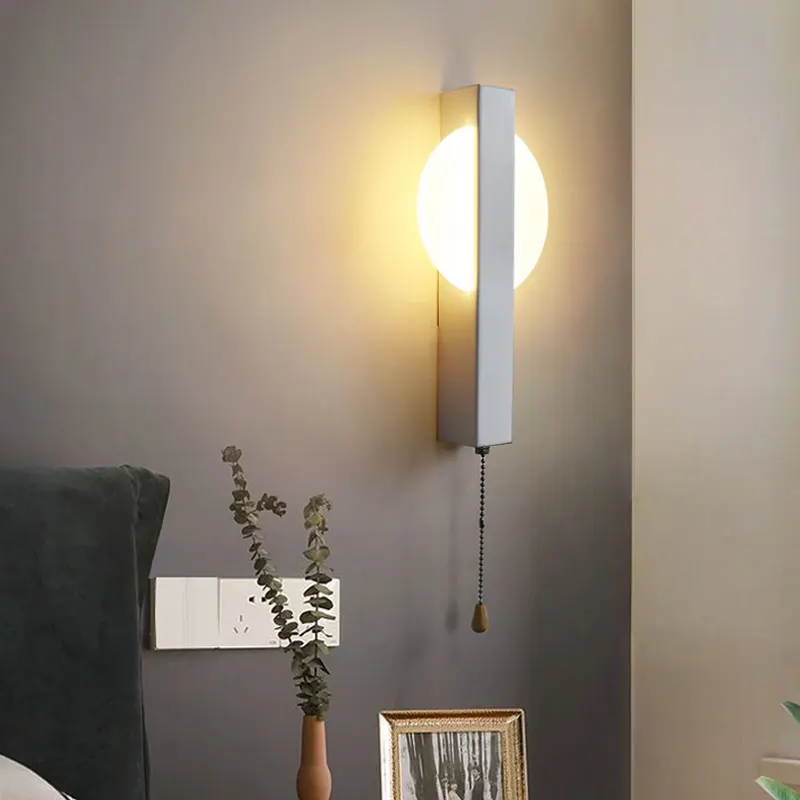 

Nordic LED Reading Lanps for Corridor Study Room Living Room Hotel With Pull Switch Rotatable Bedroom Bedside Wall Light