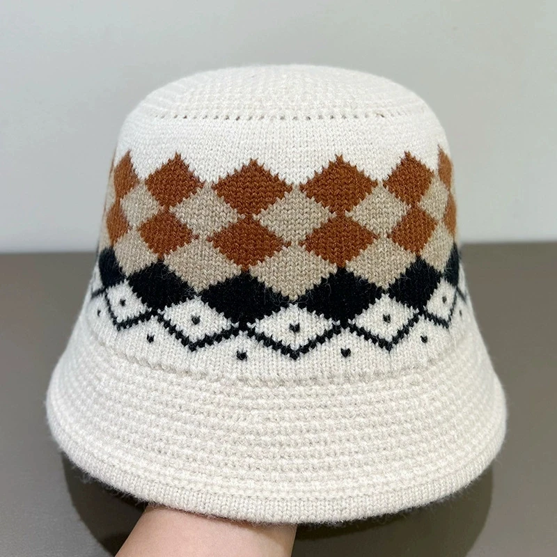 Neue Gestrickte Fischer Hut für Frauen Winter Warme Mütze Fair Isle Stil Koreanische Ohr-Schutz Woolen Hut Große Kopfumfang – Detail 14