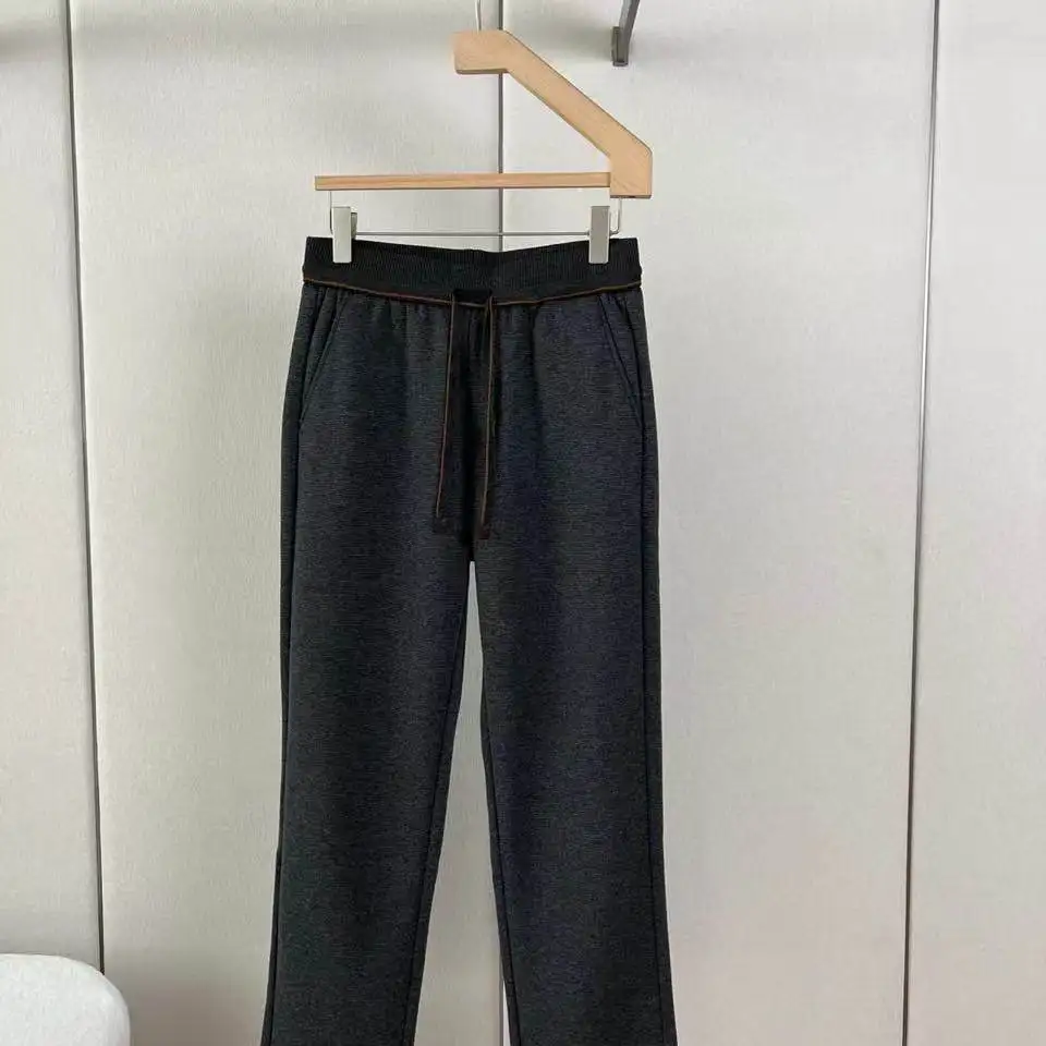 Italian BC old money style men's wool-blend business drawstring straight pants