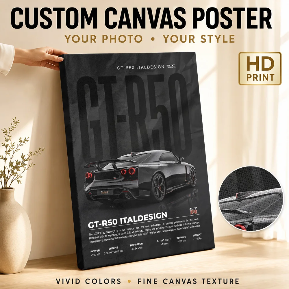 Black Rear View Japanese GT-R50 Car Framed Canvas Print Poster Customized Photo Gallery Style Wall Art Garage Decor Driver Gift
