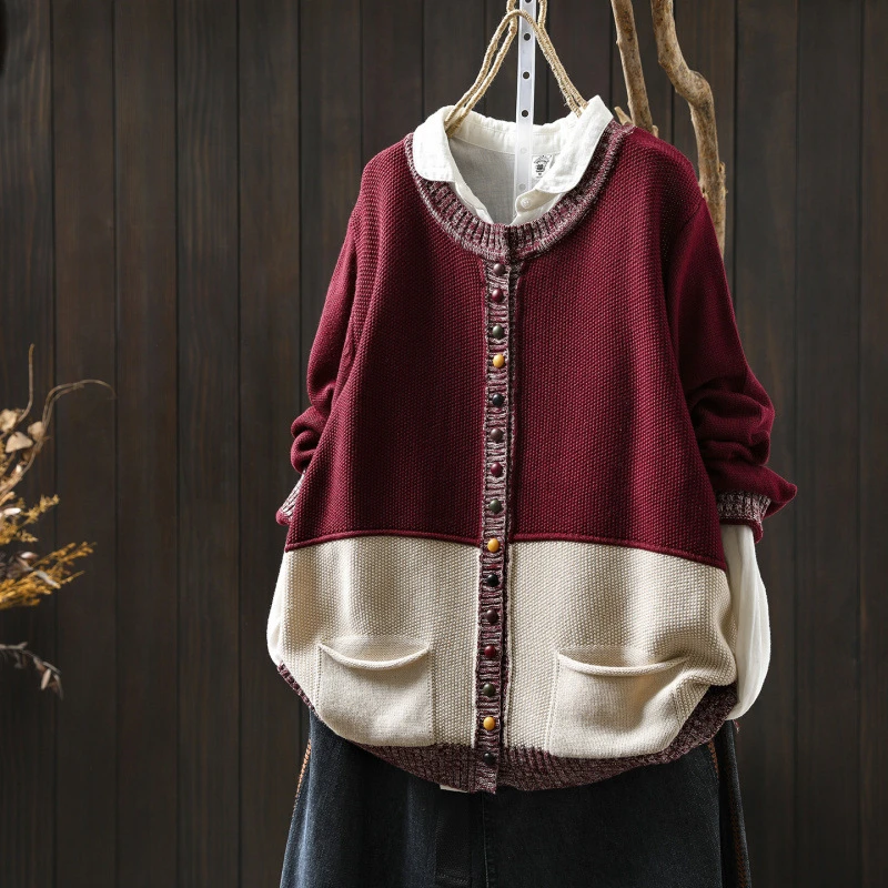 

Женский повседневный свитер с длинным рукавом, Новое поступление, осень 2024, простой стиль, с круглым вырезом, лоскутный цвет, женские вязаные кардиганы M2044