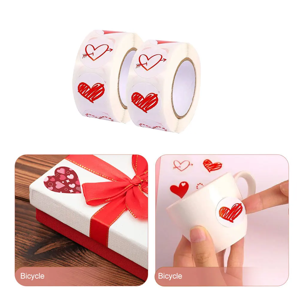 

2pcs 2 Rolls Heart Stickers Valentine'S Day Sealing Labels For Gift Envelopes Cookies Candy Packaging Love Decals Self-Adhesive