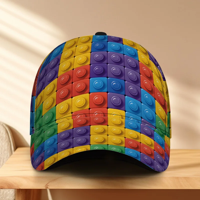 Colorful Building Block Print Baseball Cap Unisex Summer Sun Hat UV Protection Casual Outdoor Kids Toy Lover Fashion Dad Hat