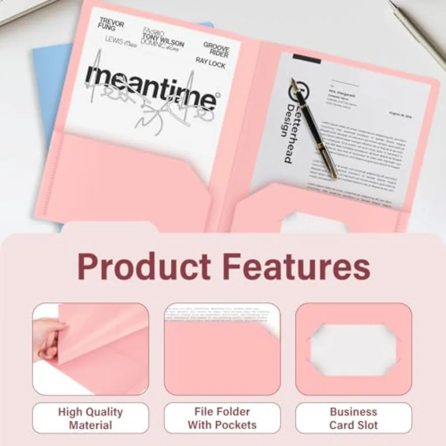 Kunststoff-Ordner mit Töpfen, Pastell-Ordner, 6 Stück, langlebige Aktenordner mit 2 Töpfen und Visitenkartensteckplatz im Letter-Format für das Schulbüro