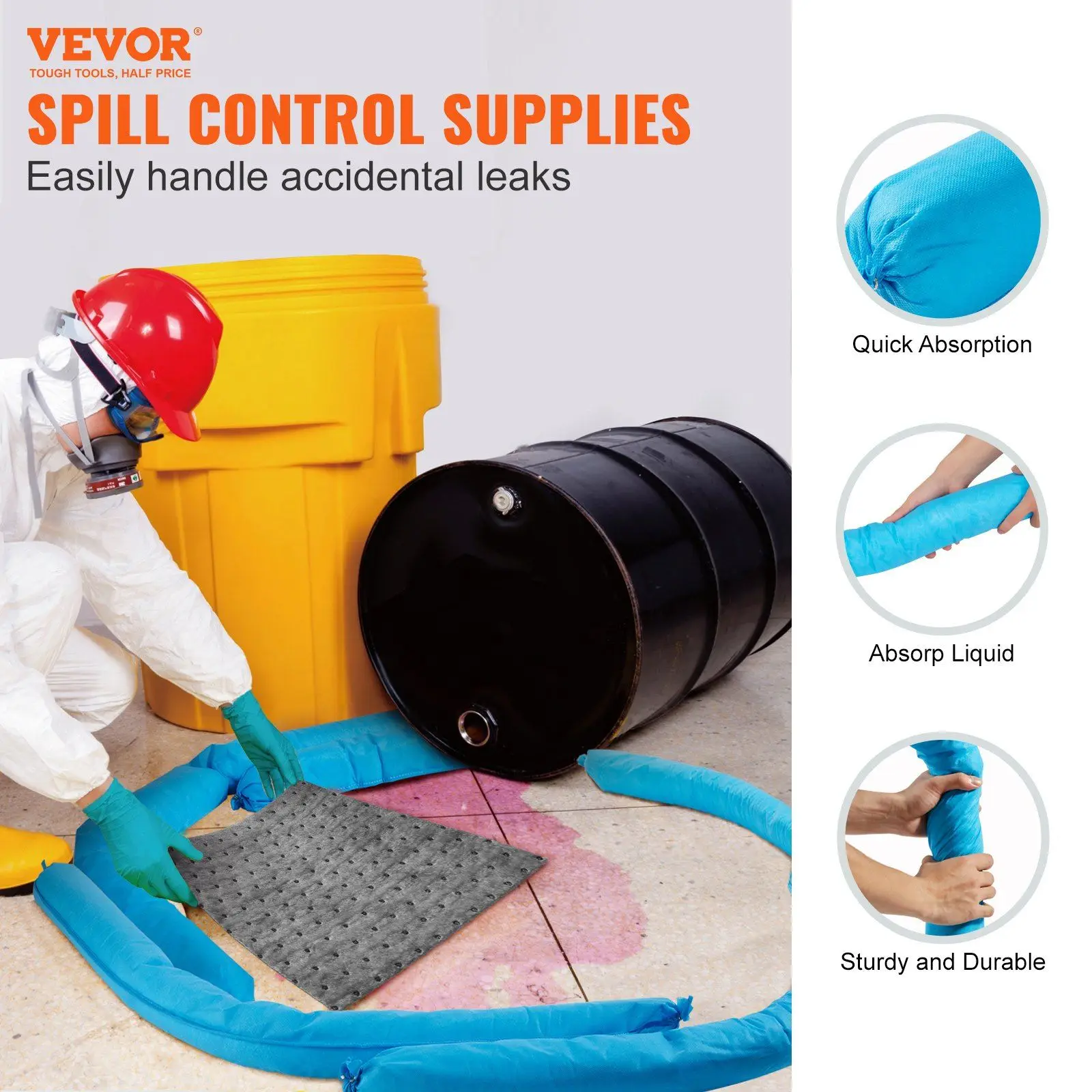 ユニバーサル吸収性ソックス、吸水スネーク 20 ガロン容量、3 インチ x 47.24 インチの防カビ流出防止ソックス、12 個