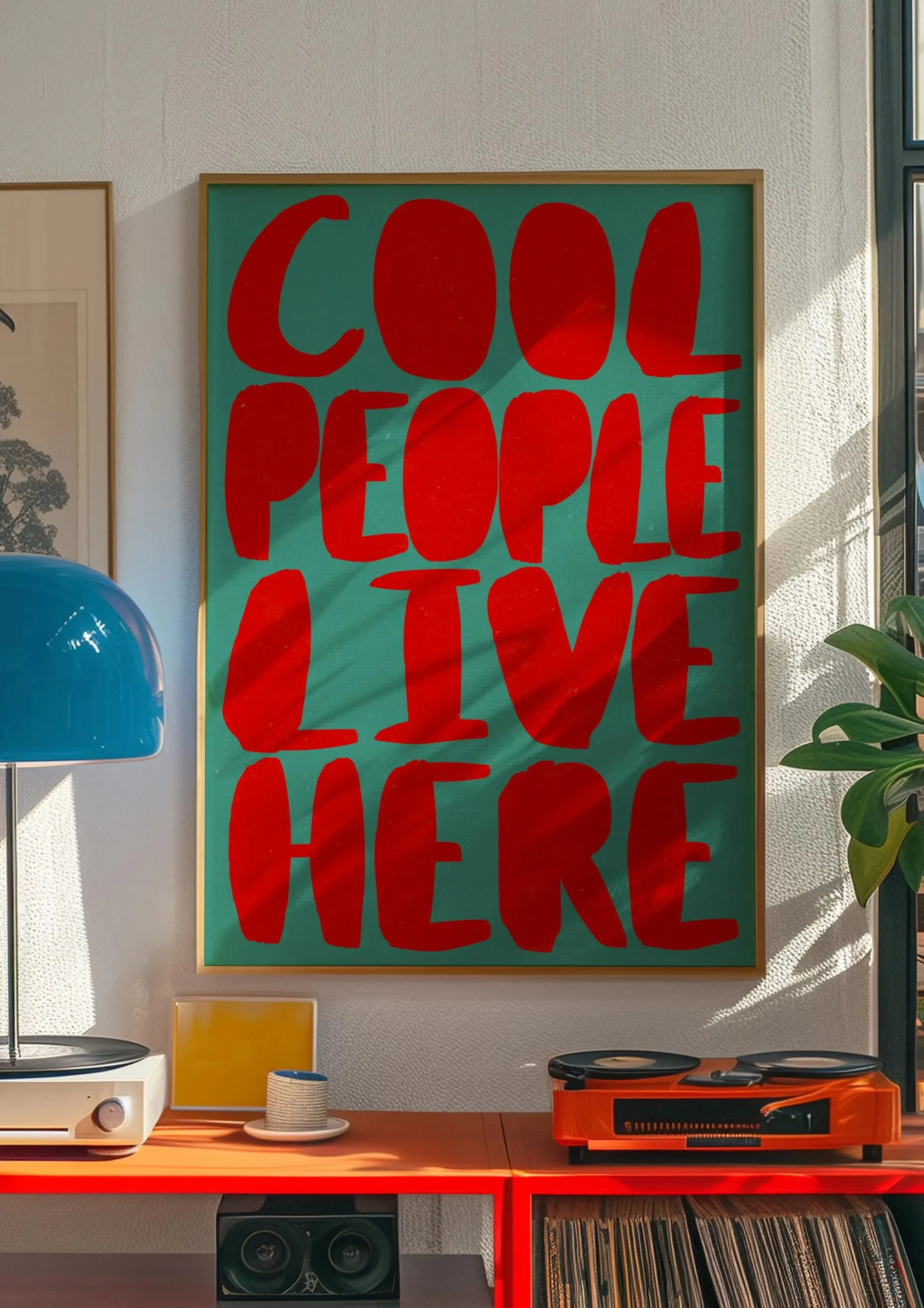 1pc frameless Canvas Painting Vintage COOL PEOPLE LIVE HERE 1970s Typography Canvas Print Psychedelic Poster for Modern Living R
