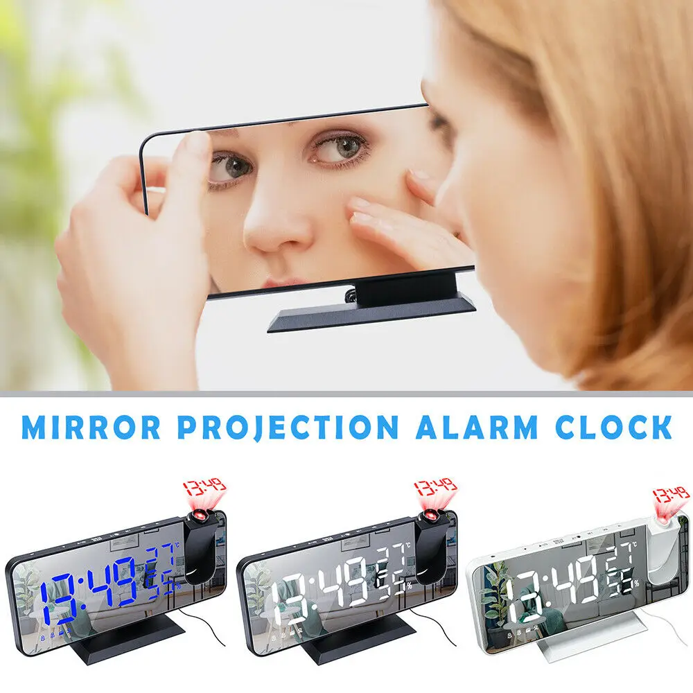 LED Digital Alarm Clock Watch Table Electronic Desktop Clocks USB Wake Up FM Radio Time Projector Snooze Function 2 Alarm