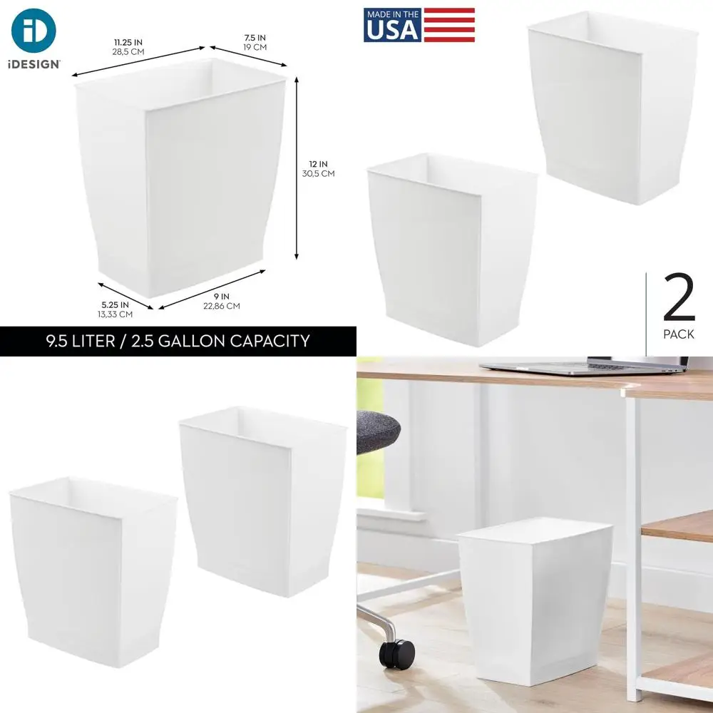 

Compact White Dual Pack Plastic Waste Bin for Bathroom, Bedroom, Office, and Dormitory Use