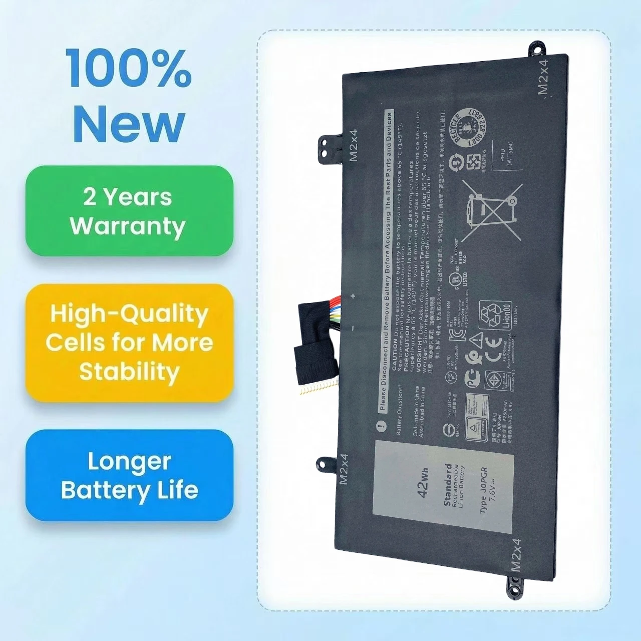 New J0PGR 7.6V 42Wh Laptop Battery For DELL Latitude 12 5285 5290 2-in-1 T17G 1WND8 JOPGR X16TW T17G001 T17G002 FTG78 FTH6F
