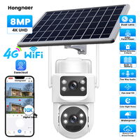 Hongnaer 8MP 4K Eseecloud Dual Lens Wireless WiFi CCTV Solar Powered Panel IP PTZ Outdoor 4G Home Security Solar CCTV Camera