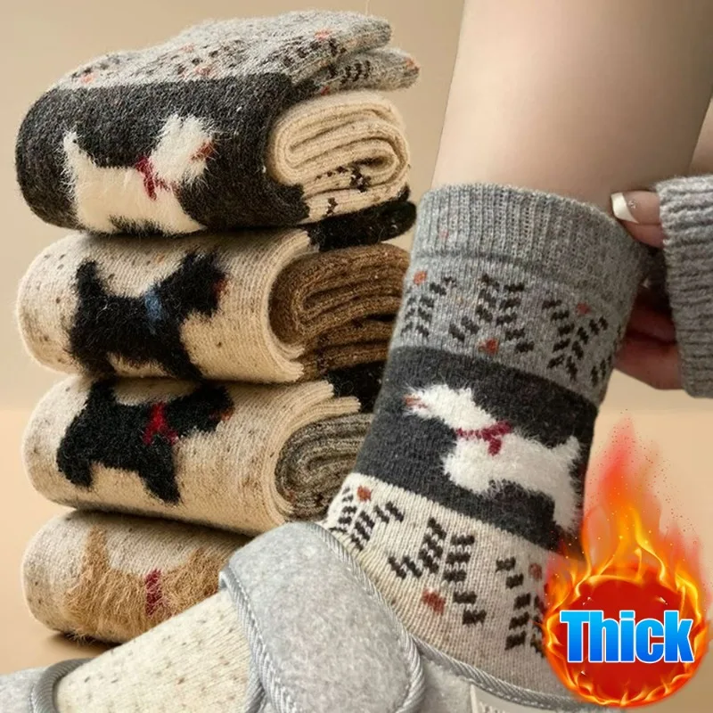 

1-5 пар женских носков в стиле Харадзюку, дышащие носки до середины икры с героями мультфильмов для женщин, зимние толстые теплые мягкие носки на плюшевой подкладке