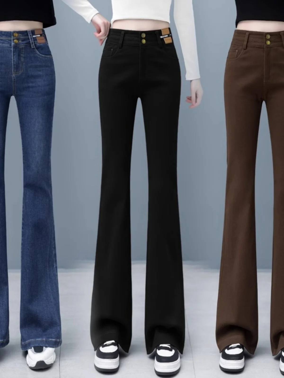 

Джинсы с высокой талией на подкладке, женские повседневные длинные брюки, синие джинсовые брюки, весна-осень, Новое поступление