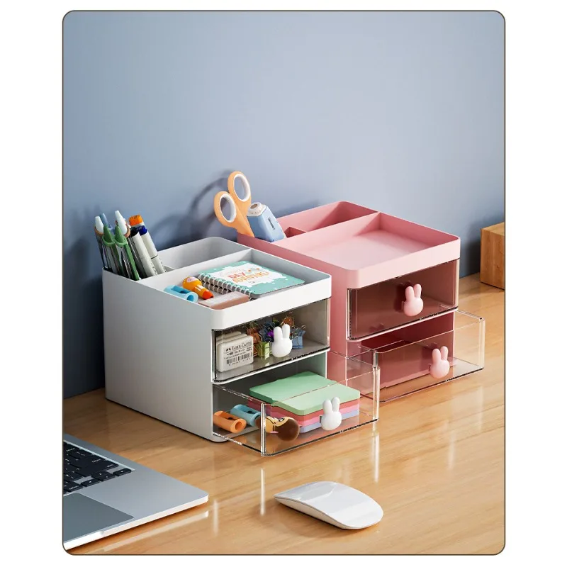 Small Desk Organizer with Drawer, Office Desktop Storage Box, Makeup Organizer, Business Card/Pen/Pencil/Mobile Phone/Stationery