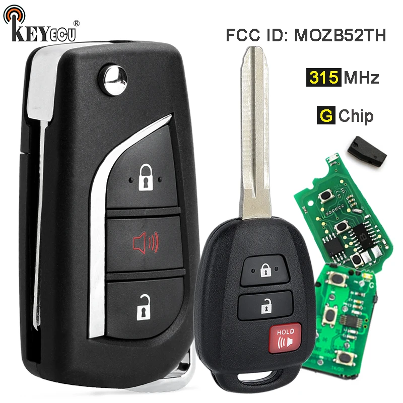 

KEYECU 314MHz G Chip FCC: MOZB52TH Original/ Upgraded Flip Folding 2+1 3 Button Remote Car Key Fob for Toyota Scion tC iQ Yaris