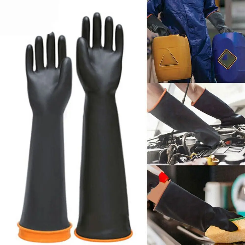 Resist Strong Acid and Alkali Chemical Resistant Gloves Reusable Long Industrial Rubber Gloves 17''22'' Heavy Duty