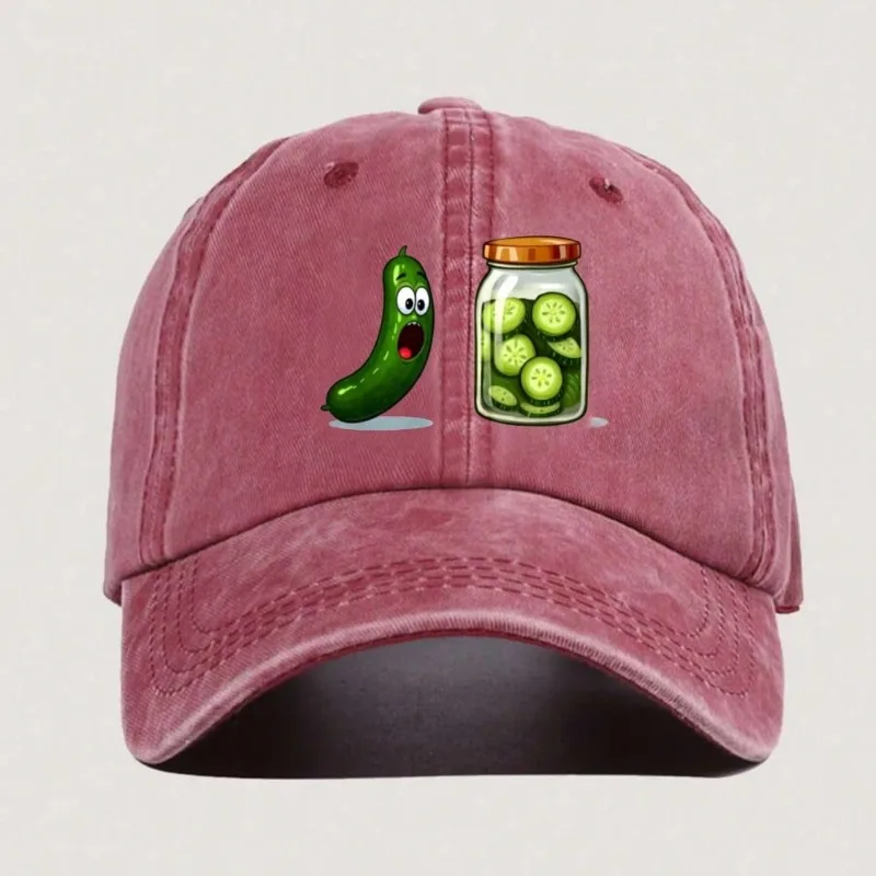 1pc Funny Men's Baseball Cap with Pickle Jar and Cucumber Print - Summer Sun Protection Lightweight Fabric Cap for Theme Parties - view 3