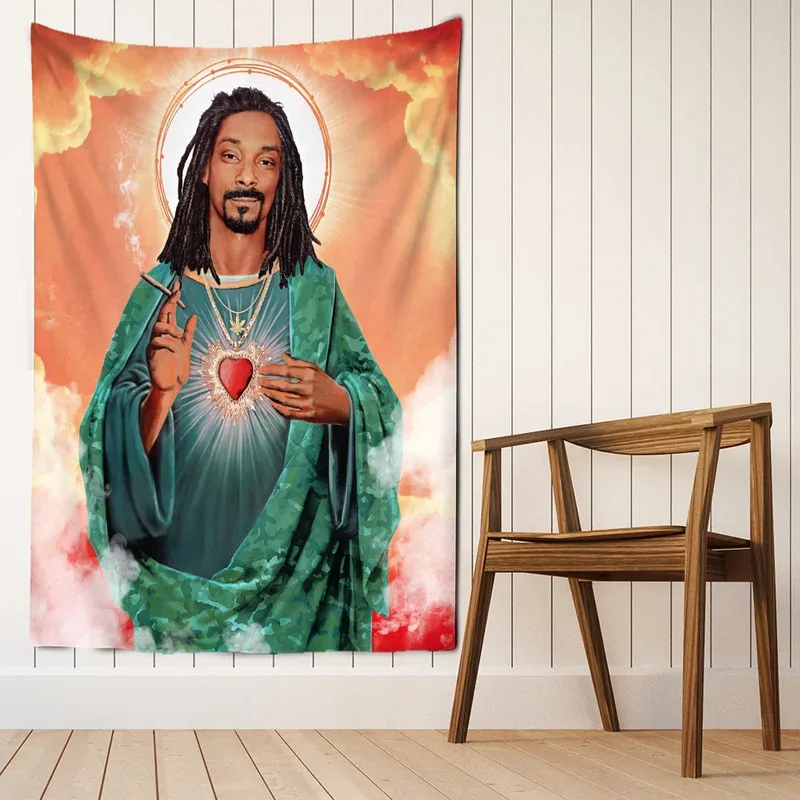 VIKAMA Snoop Dogg Wandteppich, psychedelische heilige Kunst der Idol-Rapper, geheimnisvoller böhmischer Wandbehang im Spielzimmer