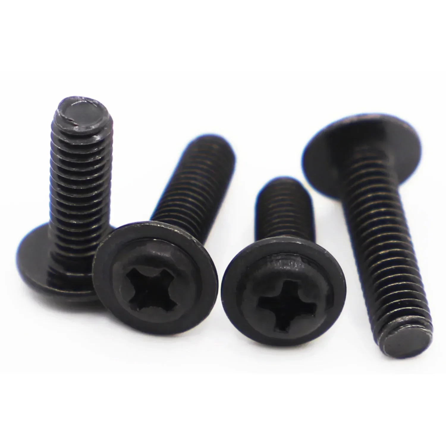 10-100pcs PWM Bolt M1.7 M2 M2.5 M3 M4 M5 M6 Black Carbon Steel Cross Phillips Pan Round Head With Washer Collar Screw