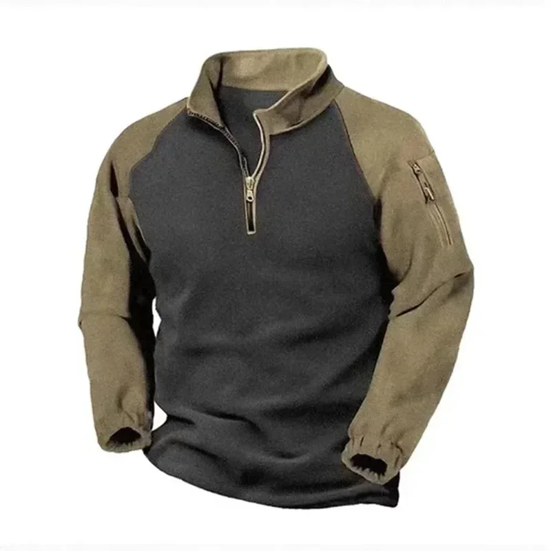 

Spring And Autumn Men's Go With Everything Short Fleece Two Colors Contrast Spliced Stand Neck Top Half Zipper Casual Hoodie