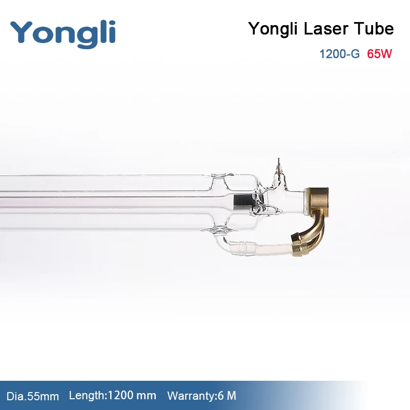 Yongli 65W CO2 Glass Laser Tube Dia.55mm Length 1200mm Laser Equipment Parts for Laser Engraving Cutting Machine