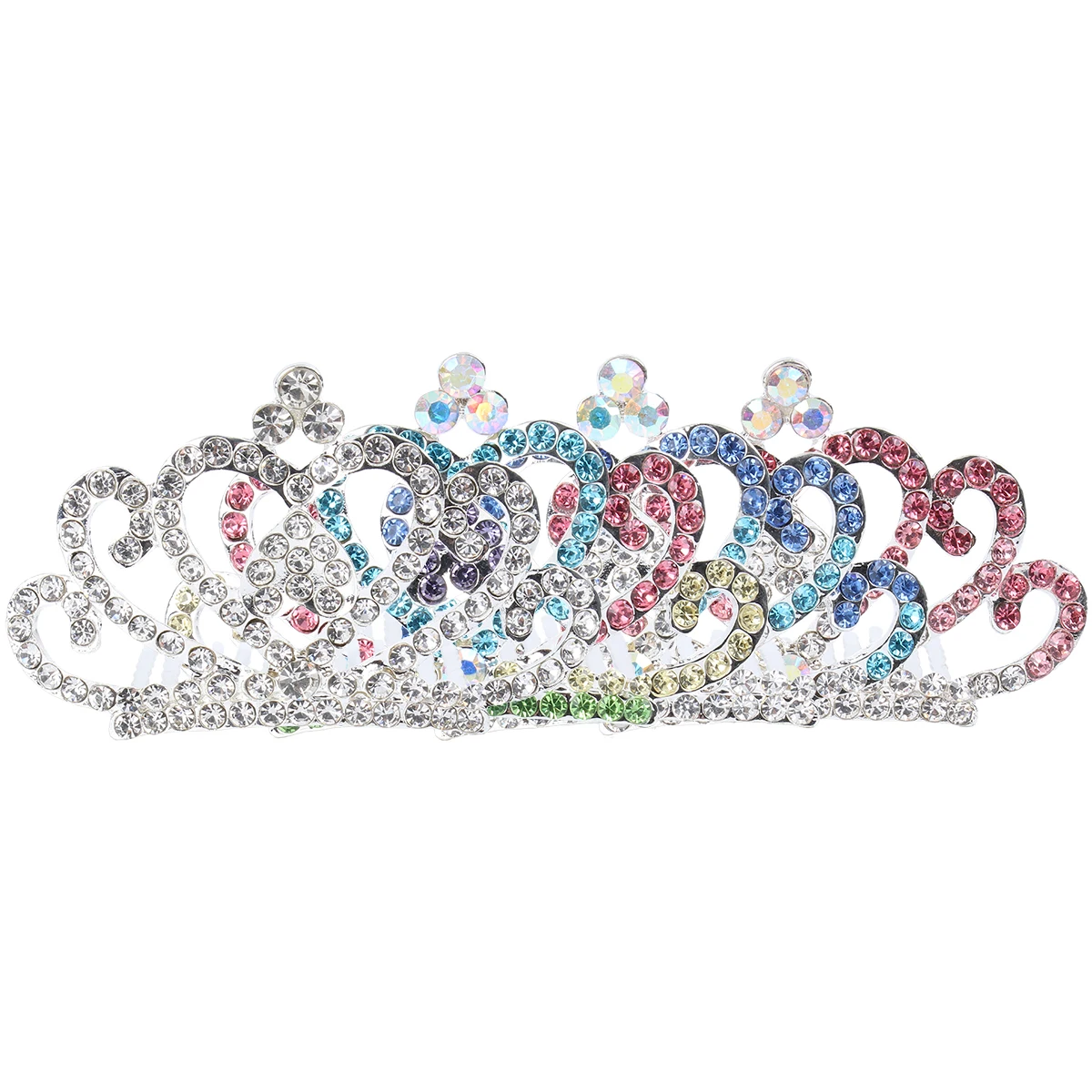

4PCS Crystal Rhinestone Crown Hair Combs Silver Studded Headdress Birthday Party Accessories Colorful Kids Jewelry
