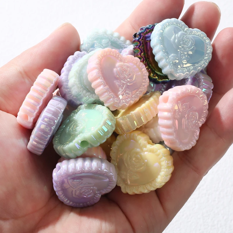 10Pcs 20x23mm Acrylic Jewelry Beads Colorful Heart Shape Loose Beads For Jewelry Making DIY Necklace Bracelet Earring Pendant