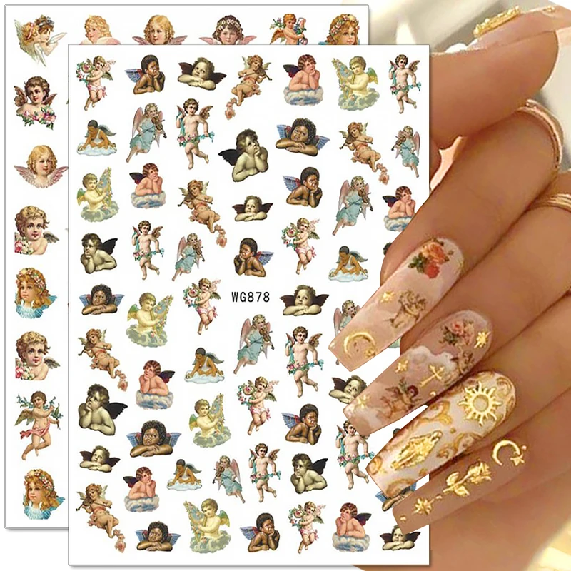 Angel Flower Pattern Nail Stickers Cupid Self-Adhesive Nail Decals 3D DIY Tips Nail Art Decorations Nail Design Manicure Wrap