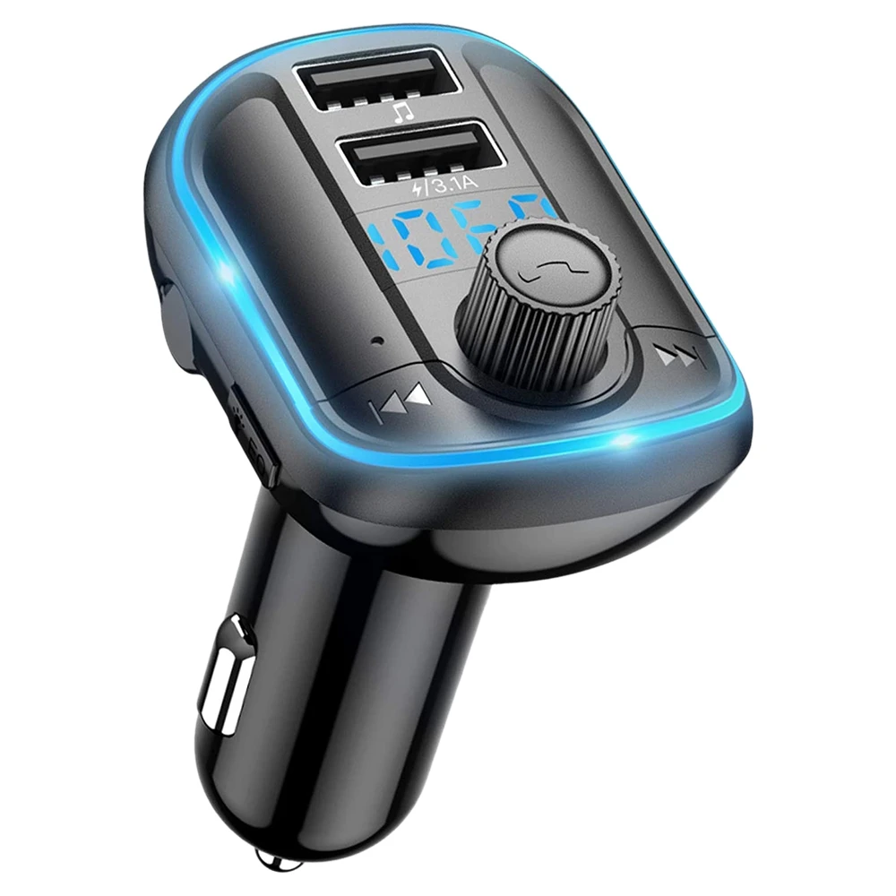 Car Bluetooth 5.0 FM Transmitter Car MP3 Player with LED Ambient Light Screen Radio