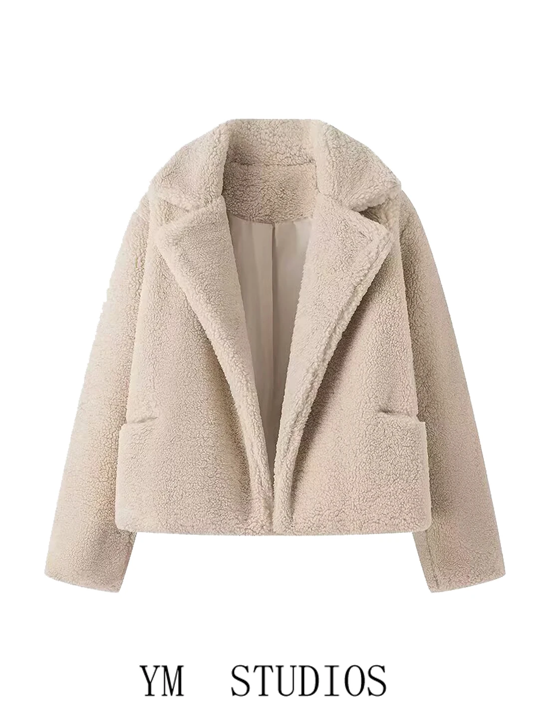 

Women's Casual Style Short Plush Coat Warm Collar Lamb Fur Vest Winter Warmth Large Coat Lapel Long Sleeve Short Length