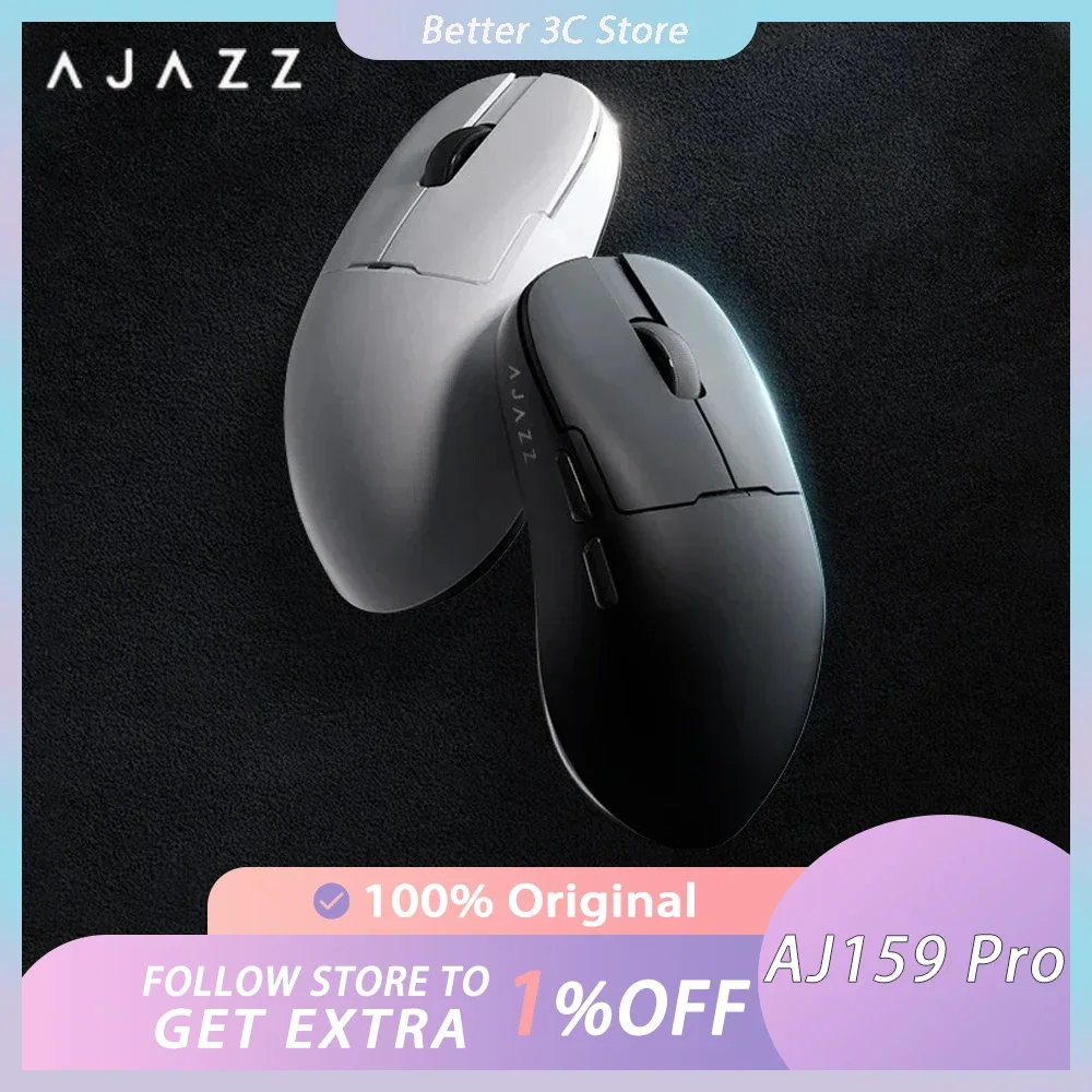 AJAZZ AJ159Pro Wireless Mouse Tri Mode PAW3395 Sensor 8K Low Latency Gaming Mouse Charge Base Ergonomic Lightweight Pc Game Gift