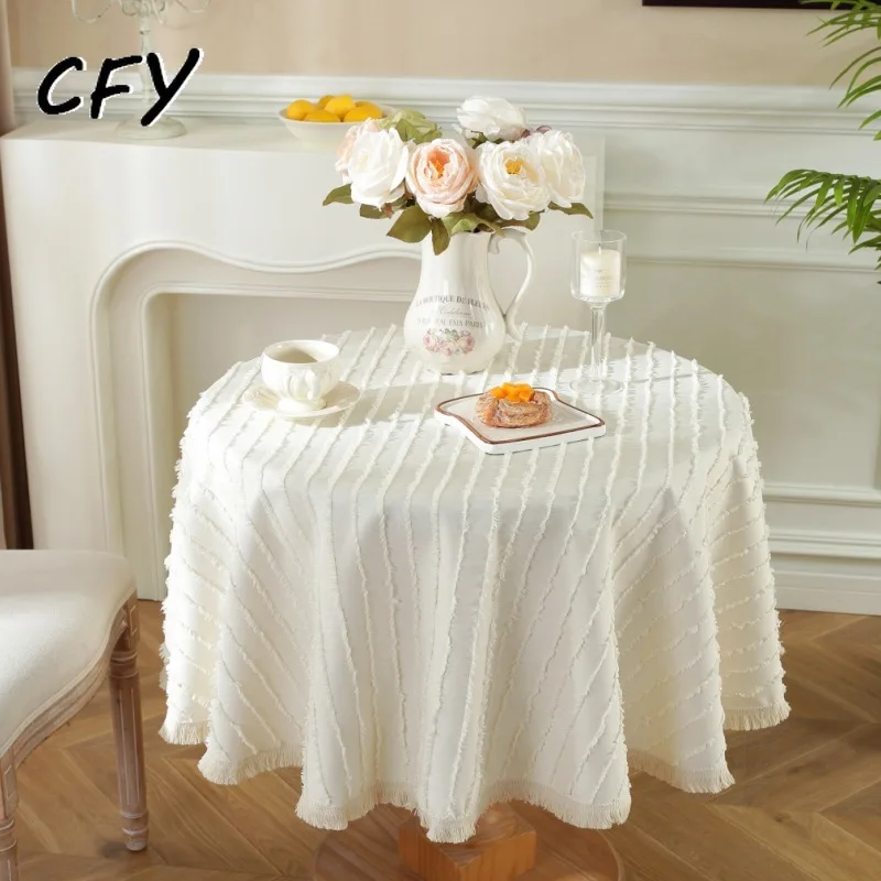 

American Three-dimensional Flower Cut Tassels Round Tablecloth Table Cloths Cover Home Wedding Decor Round Table Maps