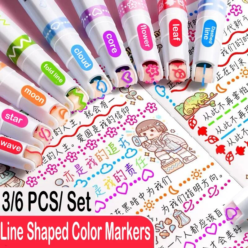 conjunto kawaii flores linha em forma de canetas marcador rolo ponta curva forro marcador para escrever diario desenho papelaria pecas 01