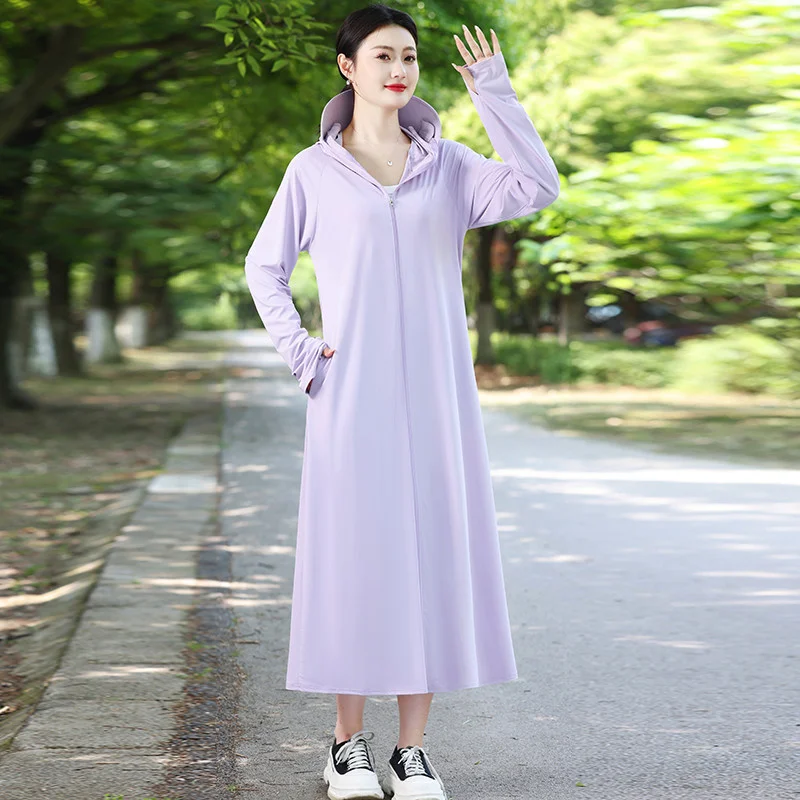 

Sunscreen Coat Women 2025New Summer Long Sun-Protective Clothing Jacket Breathable Thin Ice Silk Overwear UV Tops Female Outcoat