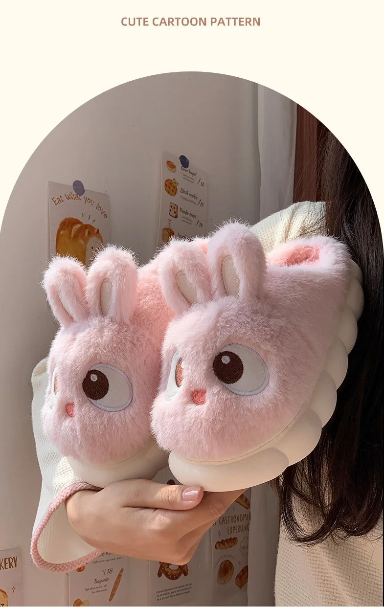 White Bunny Hausschuhe für Zuhause Kawaii Schuhe Frauen Kaninchen flauschige Hausschuhe Winter Indoor Sandalen Frau Plattform Bootie Slipper Neu – Detail 5