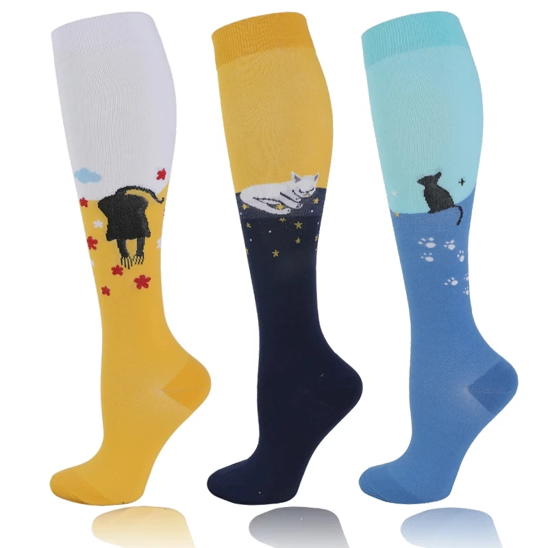 

New Compression Socks Running Cycling Animal Fruit Pattern Adult Sports Socks Pressure Promoting Blood Circulation Nurse Socks