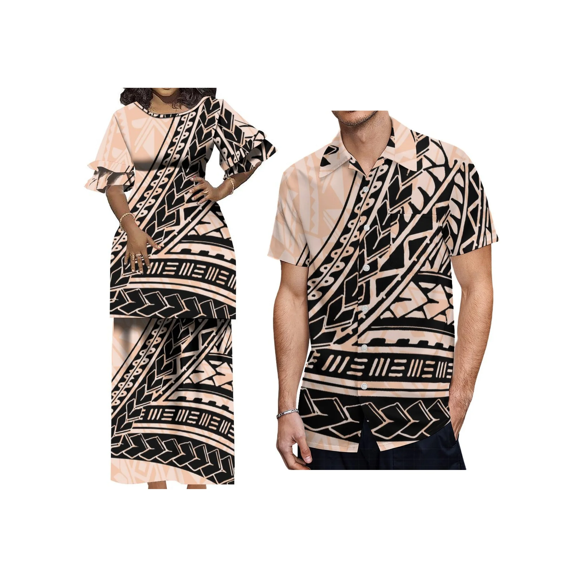 

Free Shipping Hot Sale Ladies Tonga Print Crew Neck Dress Custom Puletasi Samoa Dress Long Maxi Two Piece Skirt Set Dress