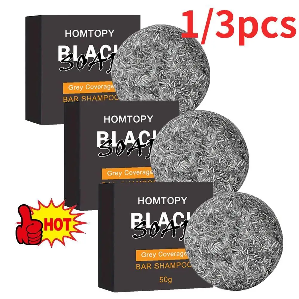 

3/1pcs Bamboo Charcoal Shampoo Black Soap Hair Darkening Shampoo Bar Repair Gray White Anti Loss Color Correcting Black Hair Dye