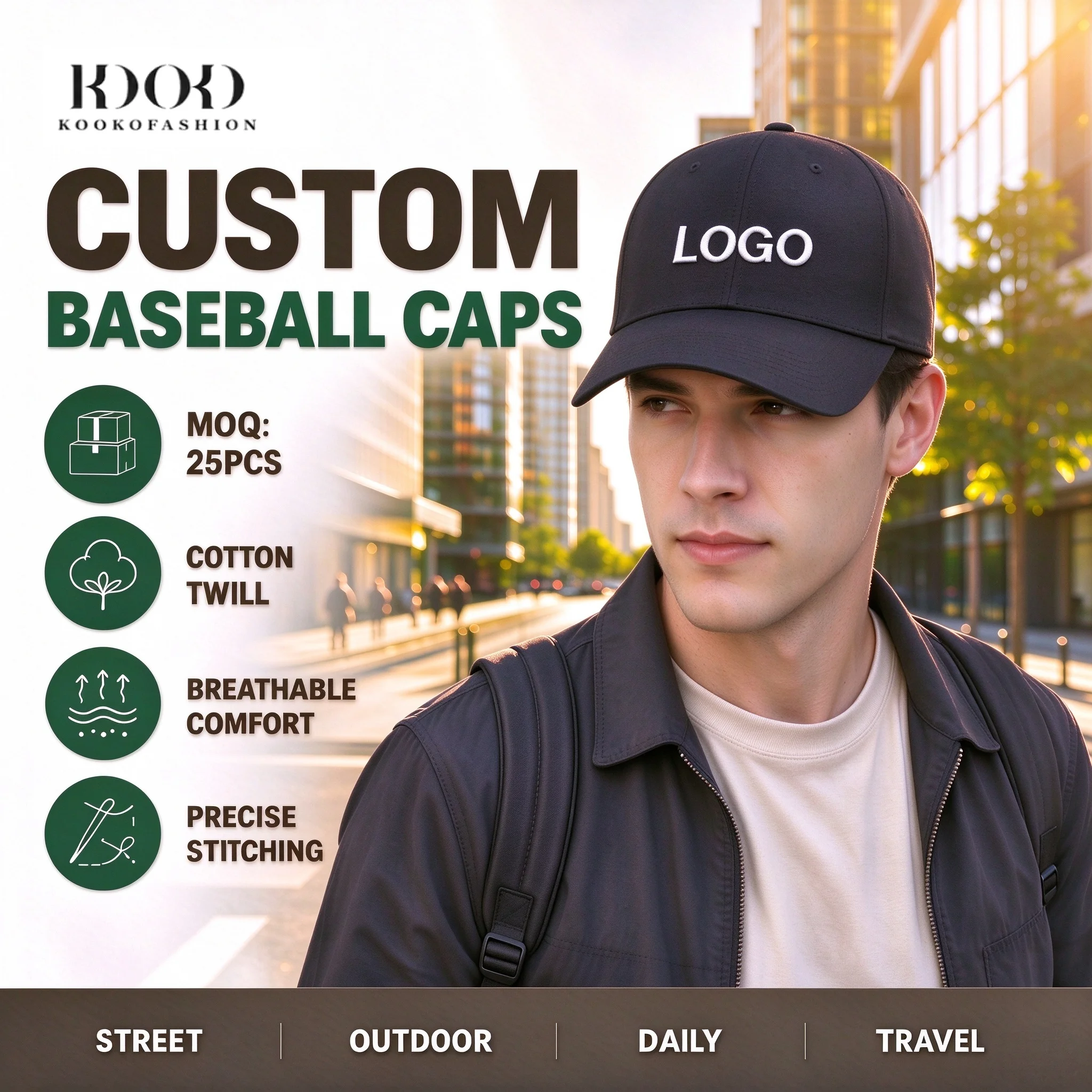 Outdoor Sport Logo - Individuell Bedruckte Baseballkappe mit Logo-Stickerei, Verstellbar,