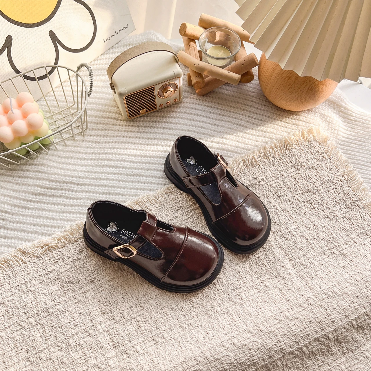 Spring Girl's Leather Shoes Sewing Hook-loop Daily Chic Kid's Flat Shoe Black Brown Anti-slip Glossy School Children Shoes 7-12Y