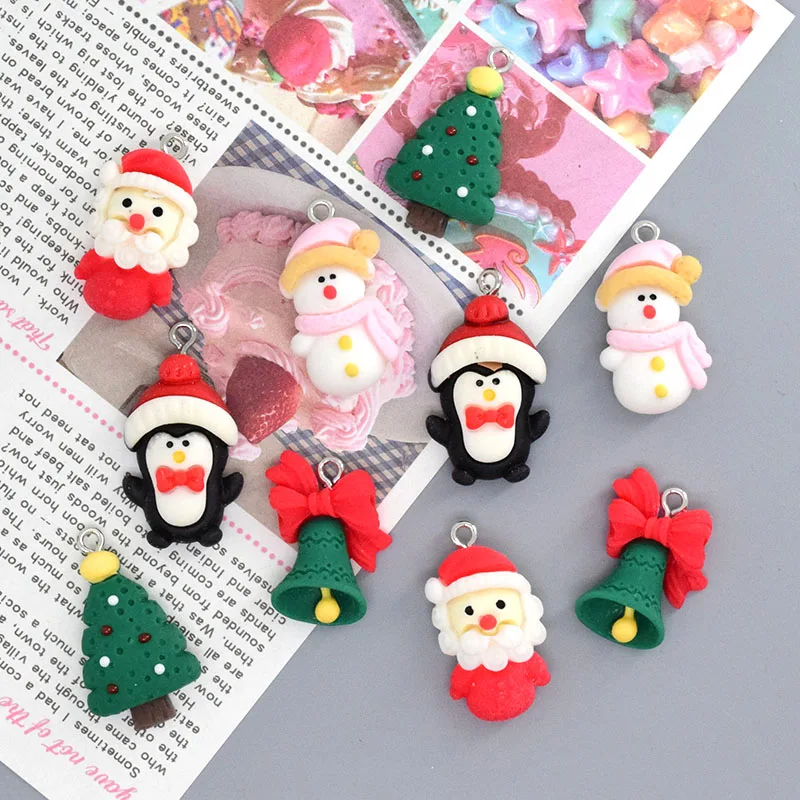 20pcs/lots Resin Flatback Christmas Charms Cute Bell Penguin Snowman Christmas Tree Earring Pendant Xmas Jewelry Diy Accessory