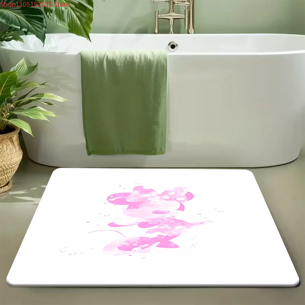 Alfombra de baño con silueta de acuarela rosa de Minnie Mouse de Disney, alfombra de baño superabsorbente antideslizante, alfombra de ducha con personajes de dibujos animados