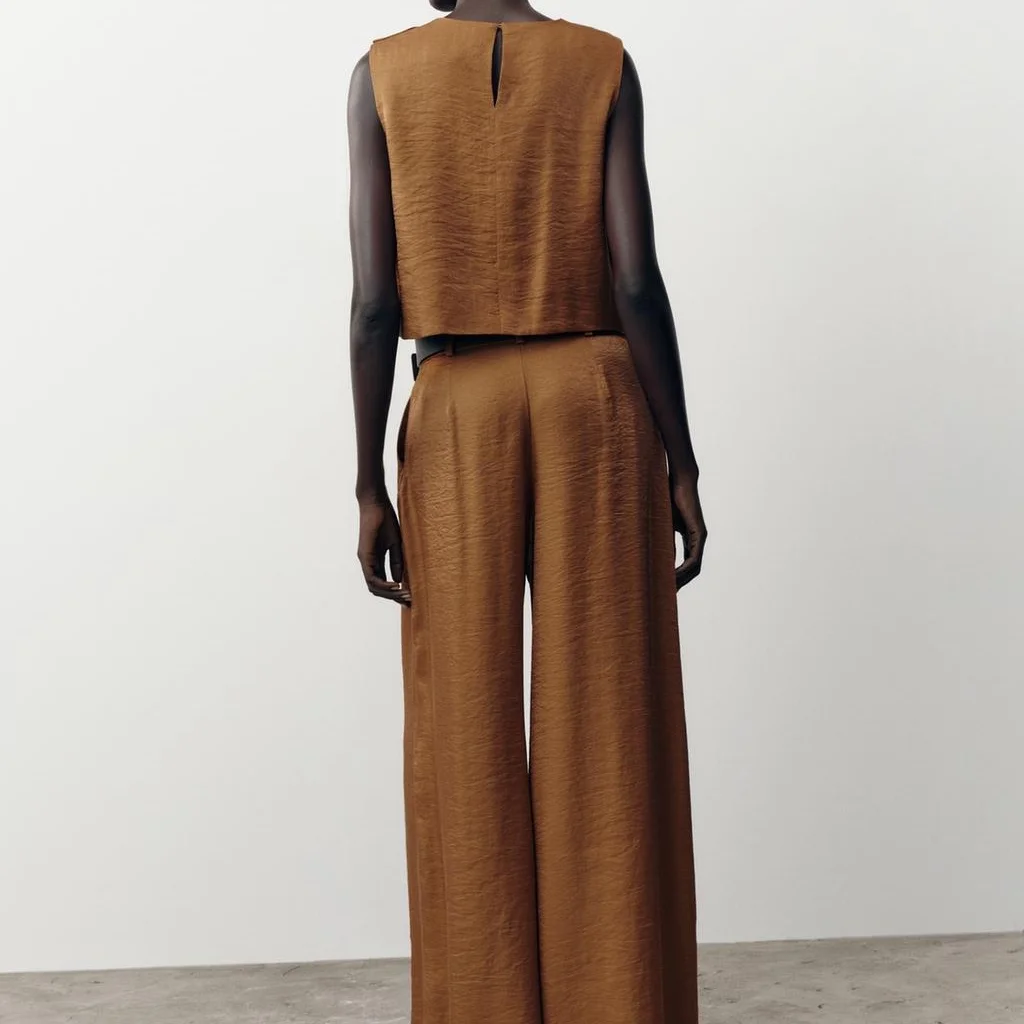 Haut à texture satinée en soie avec double revers, pantalon long ample, ceinture, effet anti-âge, ensemble Faion polyvalent pour femmes, rond Ne S...