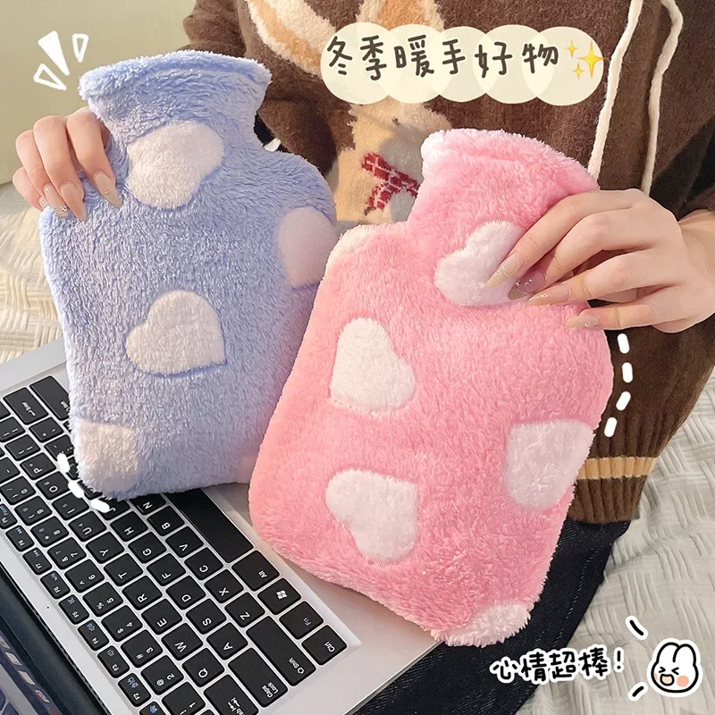 2024 new creative cute hot water bag, large capacity plush warm water bag, rabbit fur plush hand warmer,1000/500ML hot water bag