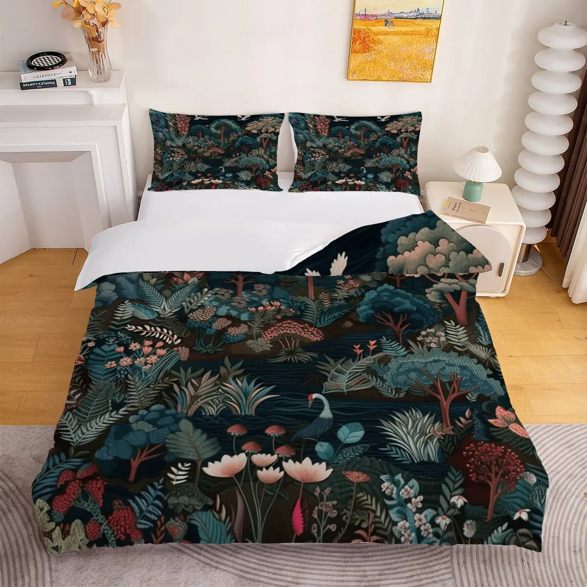 flying on the water  duvet cover   lotus blooming  Duvet cover set, 1 duvet cover and 2 pillowcases