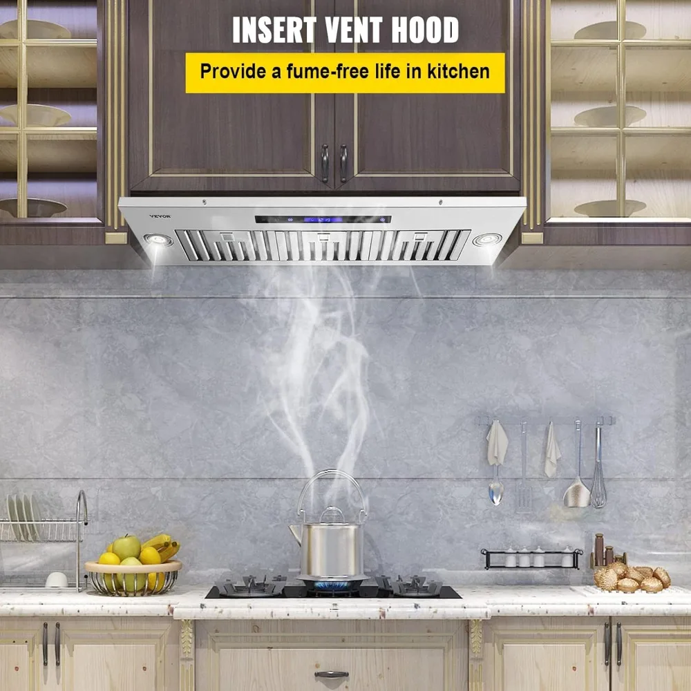 Insert Range Hood, 900CFM 4-Speed, 36 Inch Stainless Steel Built-in Kitchen Vent with Touch