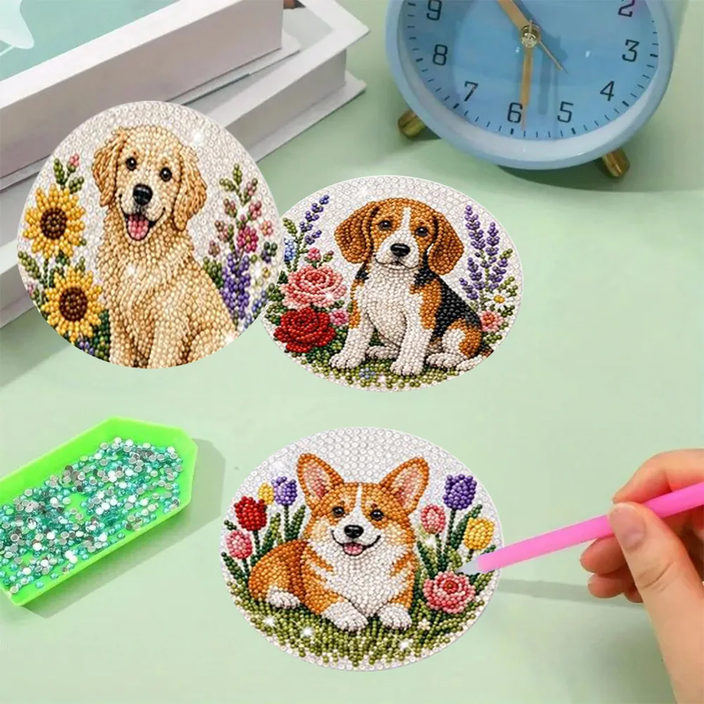 8 Pieces/set With Bracket Diamond Painting Coaster, DIY Animal Series Pattern Diamond Painting Coaster, Art Craft Gift view 6