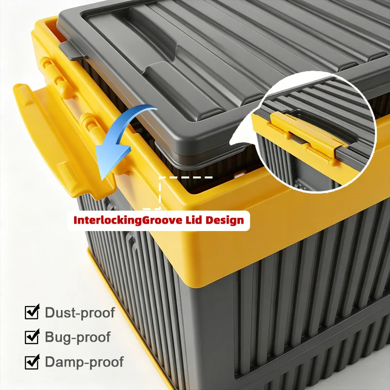 EKOA  1 Pack   57L/ 60QT Collapsible Cargo Organizer – Durable Yellow & Gray Foldable Storage Crate for Vehicle Rear Trunk